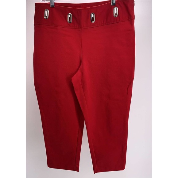 Work Order Capri Pants Red W/Silver Tone Metal Waist Detail Side Zip Size 12 EUC - Picture 1 of 11